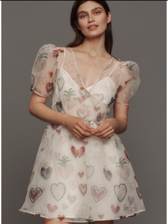 FARM Rio Dresses & Skirts - NWT Farm Rio Organza  Puff-Sleeve  Hearts Eye print Dress,  size L